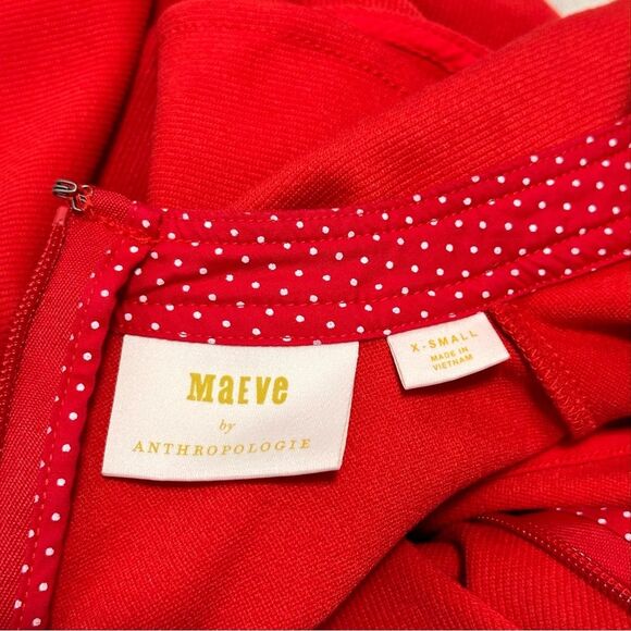 Anthropologie Maeve Deena Red Mock Neck Ruffle Flutter Sleeve Mini Dress XS - Picture 6 of 10